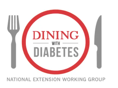 dining with diabetes logo fork, plate, knife