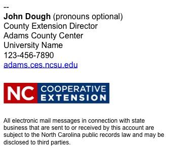 screenshot of an example email signature