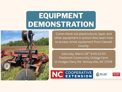 Plasticulture demonstration. Come to Caswell County to see mulch layer and other equipment also learn how to get on our rental list.