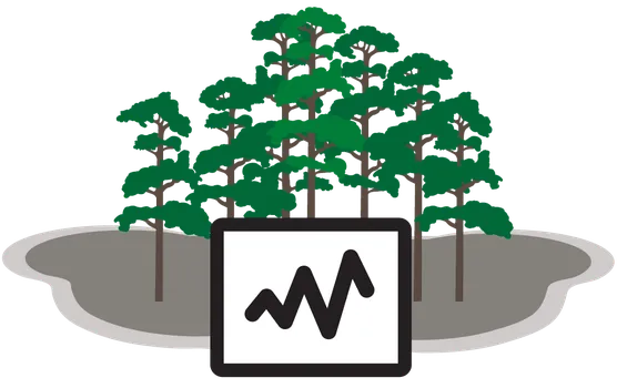 An illustration of a graph in front of a stand of trees.