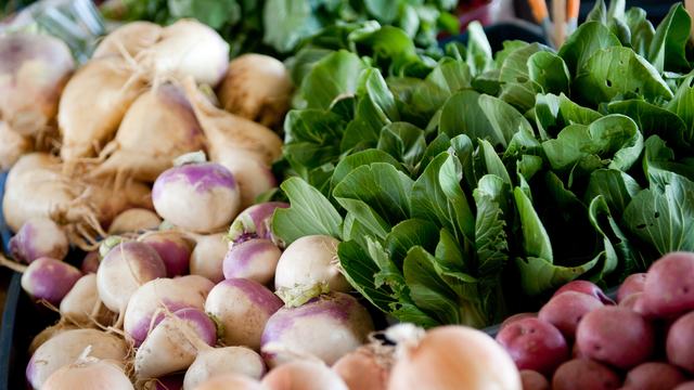 Fall produce display at a farmer's market