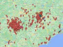 Image of a map of North Carolina with red pins.