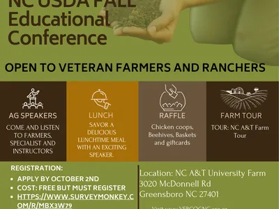 Flyer with details for the 2026 Veteran's Organic Garden Conference at the N.C. A&T Farm