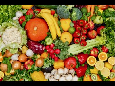 a variety of fruits and vegetables with a black boarder
