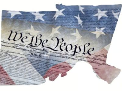 Chatham County outline filled with US flag and Declaration of Independence text highlighting We the People