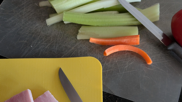 food prep in kitchen of author