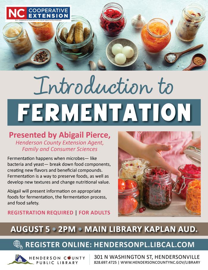 flyer for intro to fermentation class - main library henderson county