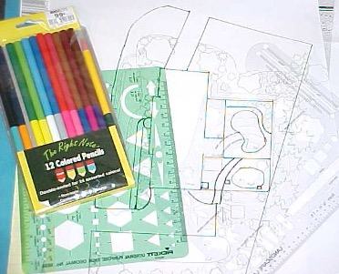 landscape design tools such as rulers and pencils