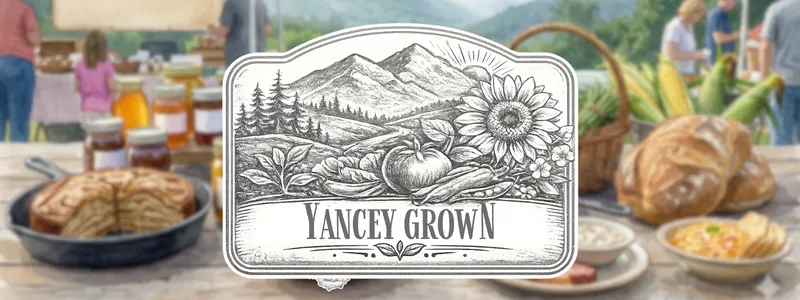 banner image featuring local foods to wnc and a logo saying yancey grown