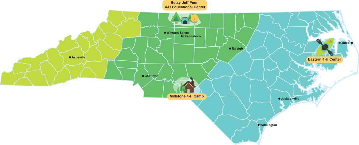 NC map of 4-H Camps