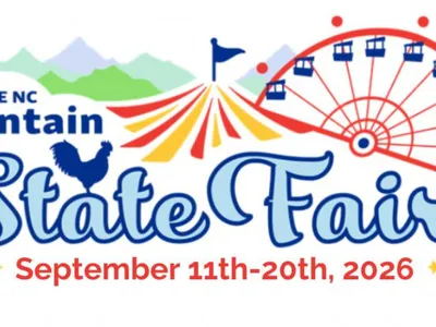Mountain State Fair Logo with ferris wheel and mountains in background with tent and rooster on logo words  September 11th through 20th also noted on bottom.