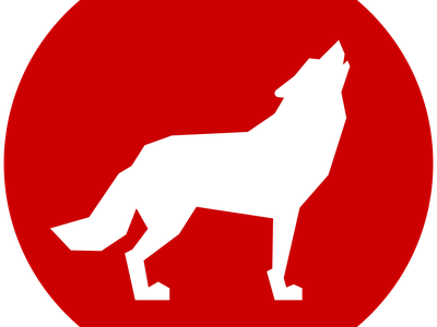 silhouette of wolf howling in red circle