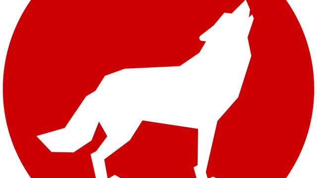 silhouette of wolf howling in red circle