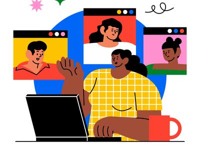 illustration of people collaborating on a computer
