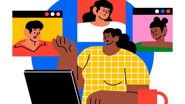 illustration of people collaborating on a computer