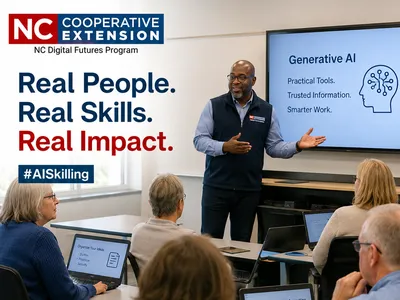 AI workshop leader teaches residents practical AI skills in a classroom.