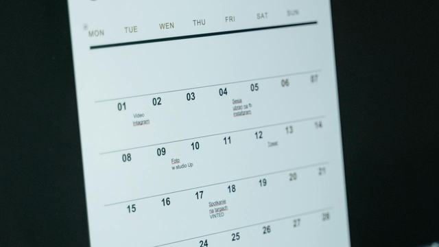 A document that lays out the content schedule of a social media manager.