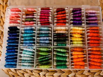 Box of colorful floss
