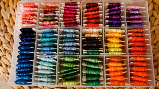 Box of colorful floss