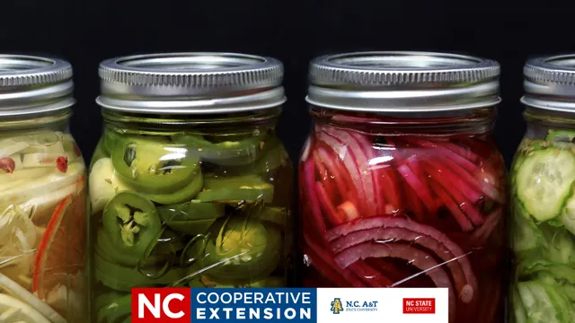 jars of peppers, onions and cucumber pickles