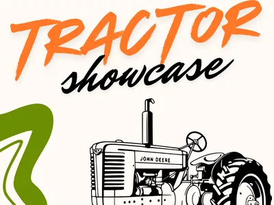 An event flyer for the Common Ground Festival at the Randolph County Ag. Center on April 11, 2026. The text features a "Tractor Showcase" in large, orange and black script. Below the text is a black and white line drawing of a vintage John Deere tractor