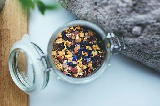 A colorful jar of potpourri