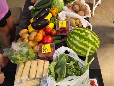 Various fruits and vegetables on table