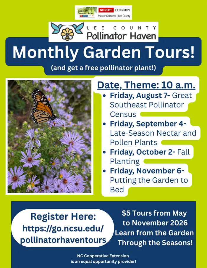 poster outlining dates for the Pollinator Haven Garden Tours for the Rest of the Year