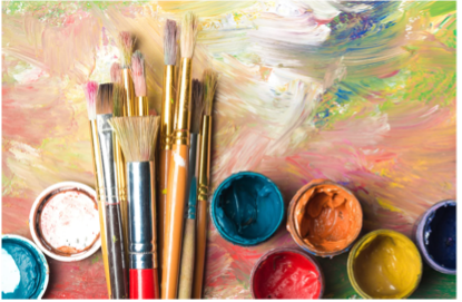 cans of paint with paint brushes