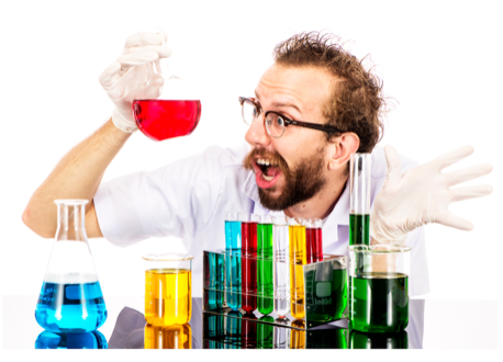Scientist with chemistry bottles.