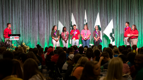 Five 4-H'ers who are running for the position of State 4-H Council President stand next to each other on stage at North Carolina 4-H Congress.