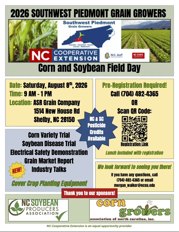 2026 Southwest Piedmont Grain Growers Corn & Soybean Field Day flyer