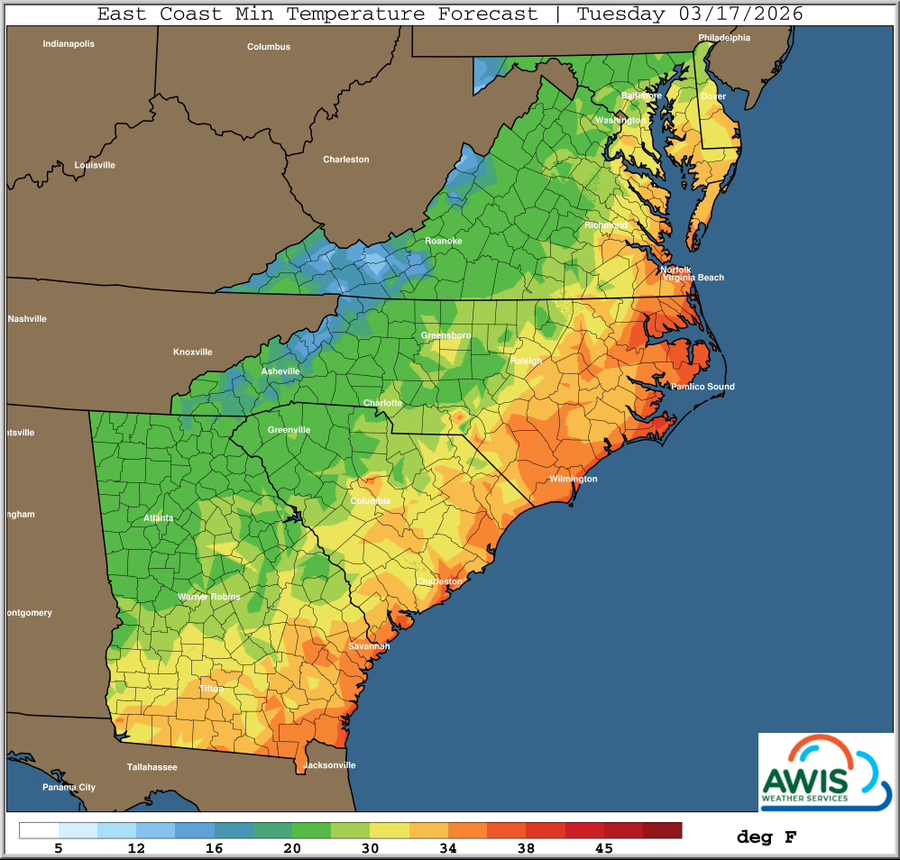 Min. Temp. Tuesday, Mar 17