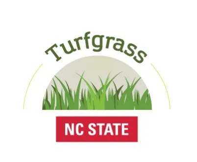 Logo with the word "Turfgrass" above an illustration of grass, and a red box below containing the text "NC STATE.