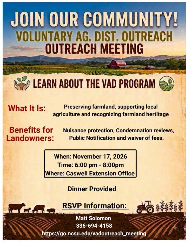 Flyer for a VAD interest meeting in Caswell County,  November 17th @ 6pm