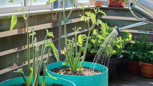 watering a container garden