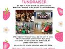Bertie County 4-H Strawberry Fundraiser featuring pink text, strawberry and flower illustrations, and a collage of four photos showing local youth participating in various 4-H activities.